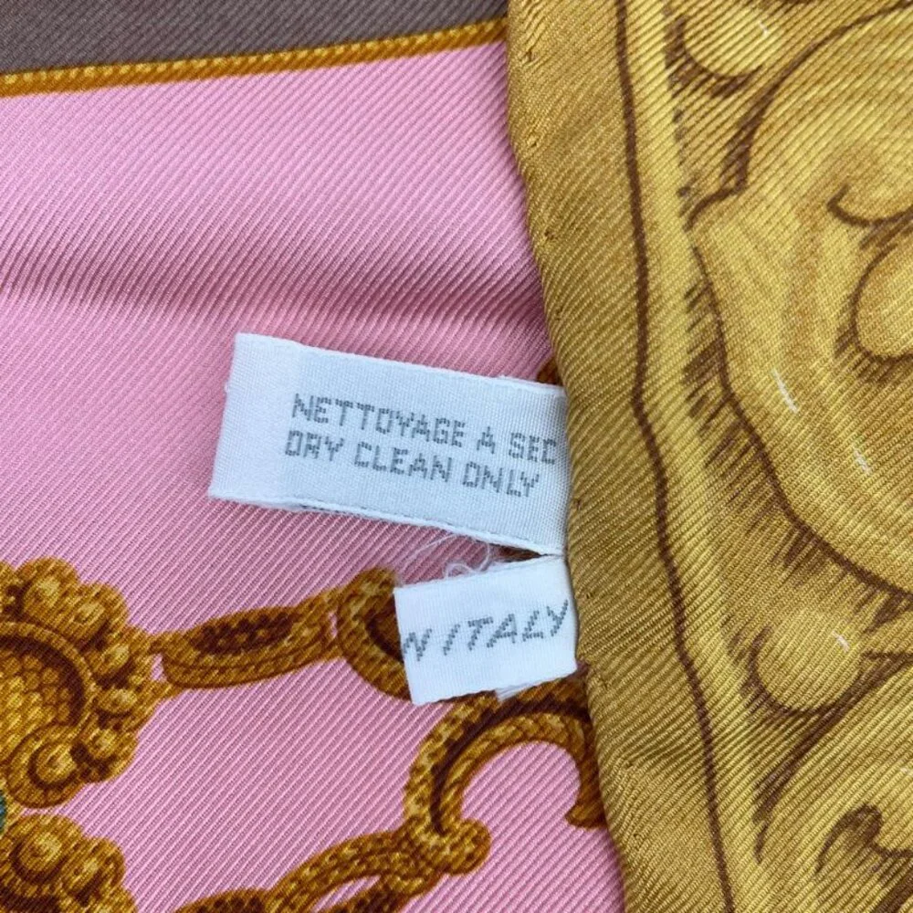 Dior Christian Scarf Silk Logo Emblem Pink Gold